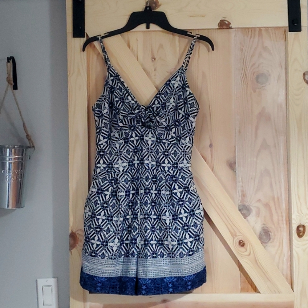 Blue and white Flowered Japna Romper size large